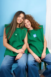 Green sleeveless sweatshirt with detachable prints