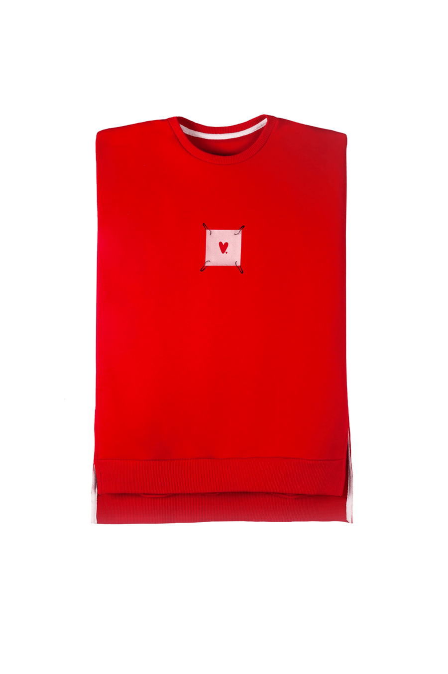 Red sleeveless sweatshirt with detachable prints