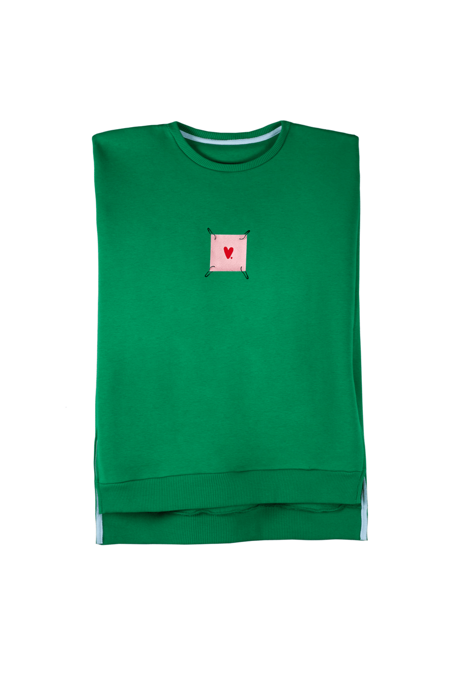 Green sleeveless sweatshirt with detachable prints
